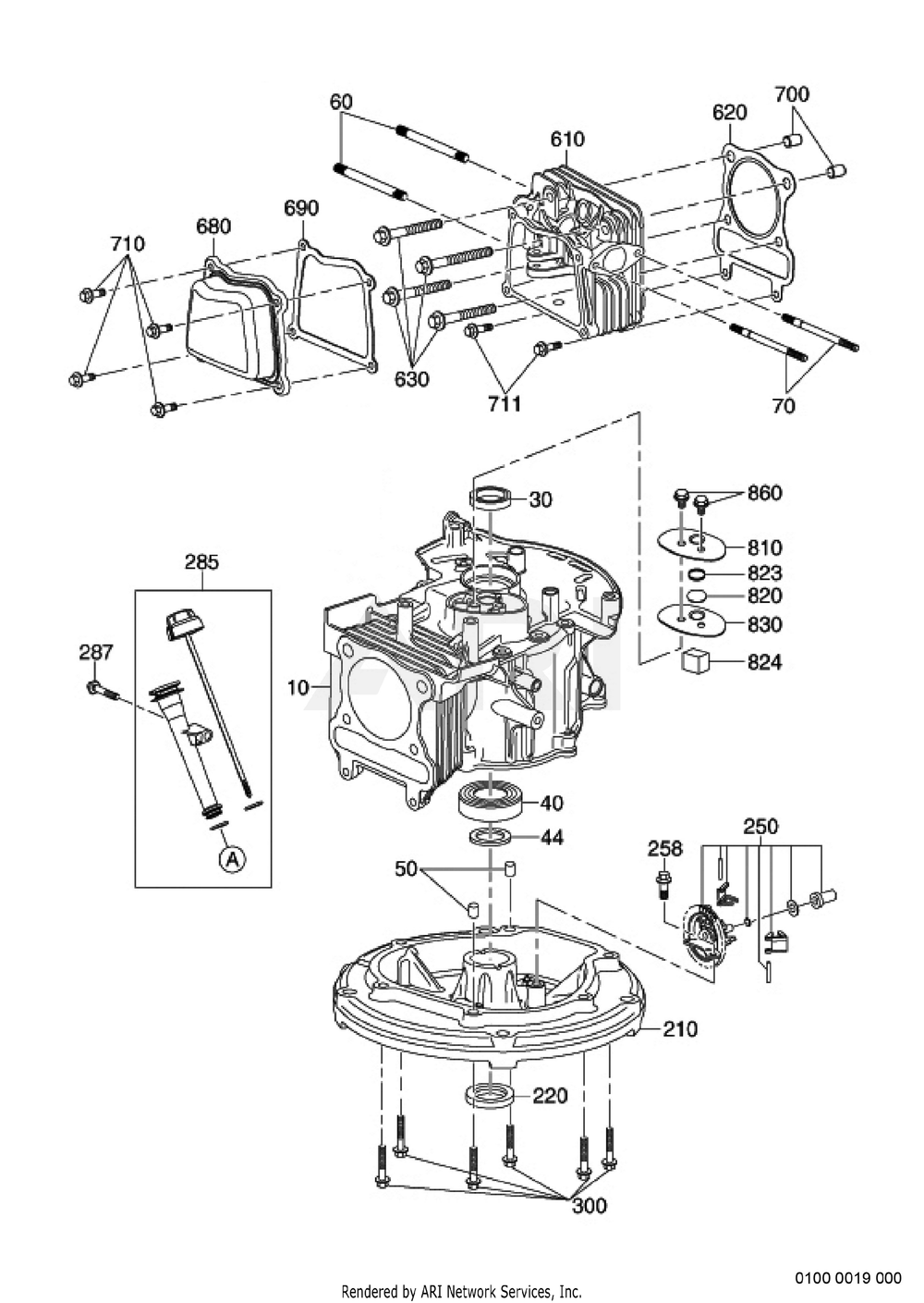 100 Crankcase Diagram and Parts List for EA175VS7501  Subaru Engine