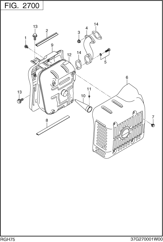 Muffler Diagram and Parts List for RGH75052500 RGH7500 Subaru Generator