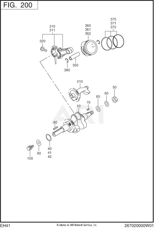 200 Crankshaft Diagram and Parts List for EH410YD1004  Subaru Engine