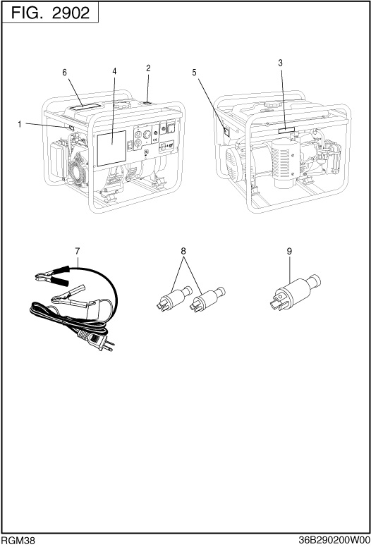 Accessories Label Diagram and Parts List for RGM38016000 RGX3800 Subaru Generator