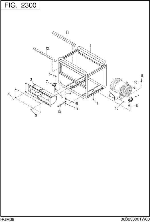 Pipe Frame Diagram and Parts List for RGM38016000 RGX3800 Subaru Generator