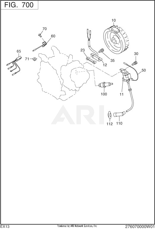700 Electric Device Diagram and Parts List for EX130D00026  Subaru Engine