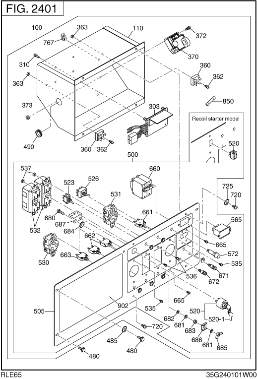 Control Box Diagram and Parts List for RLE65053510 RGX6500E Subaru Generator