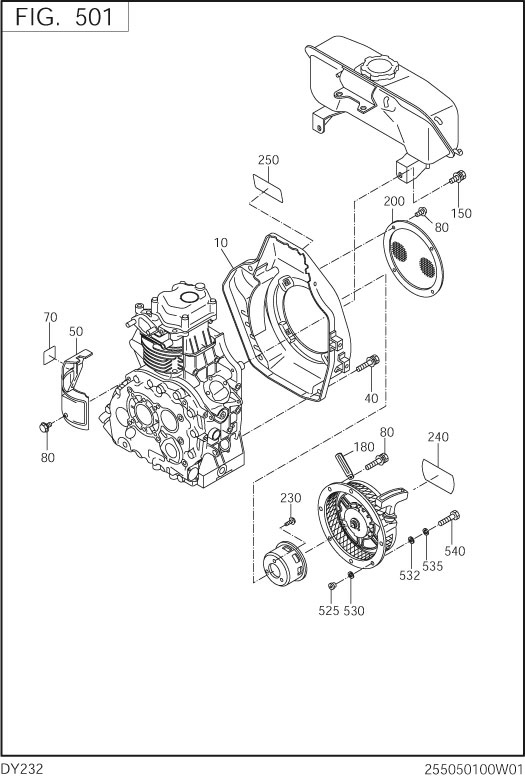 Cooling,starting Diagram and Parts List for DY232DD0201 DY232 Subaru Engine
