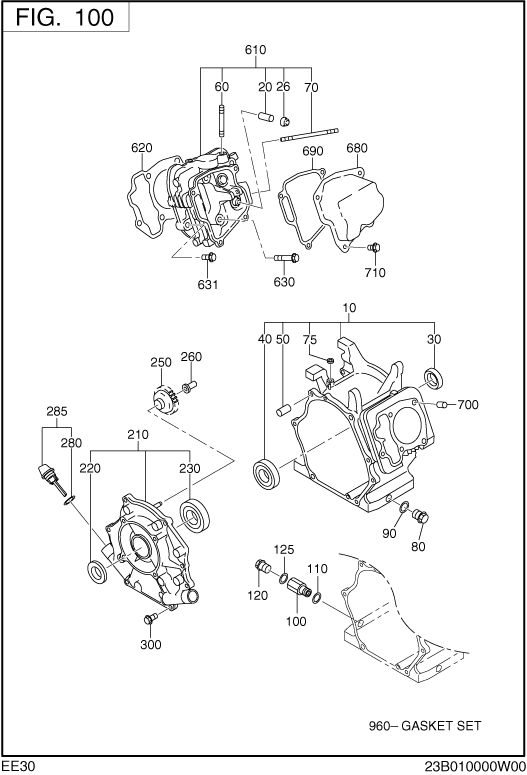 Crank Case Diagram and Parts List for EE300DSM910 EE300 Subaru Engine