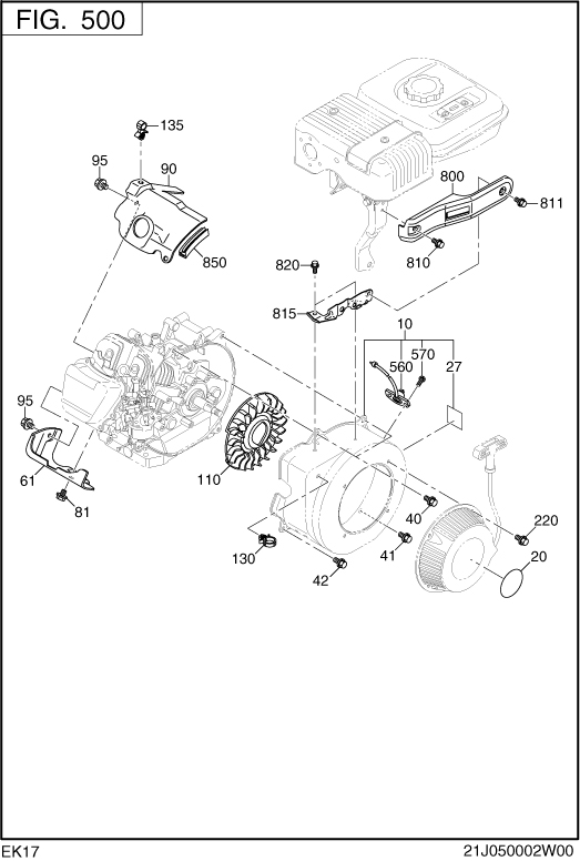 Cooling,starting Group Diagram and Parts List for EK170BS0010 EK170 Subaru Engine