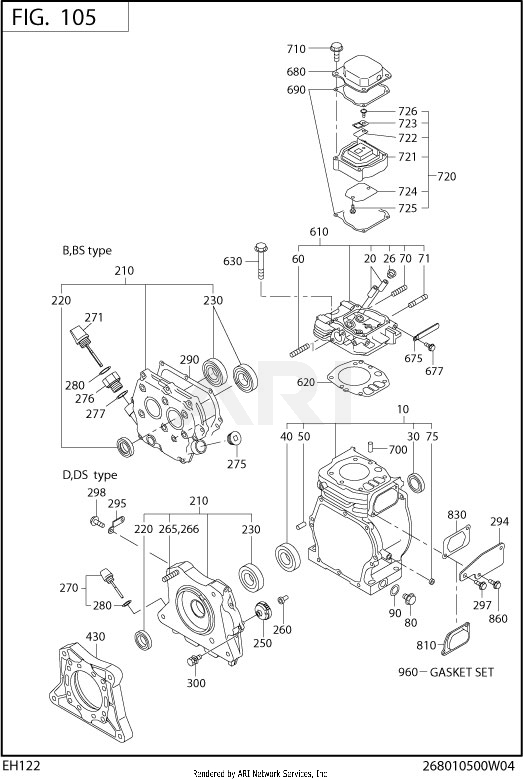 105 Crankcase Diagram and Parts List for EH122D46530  Subaru Engine