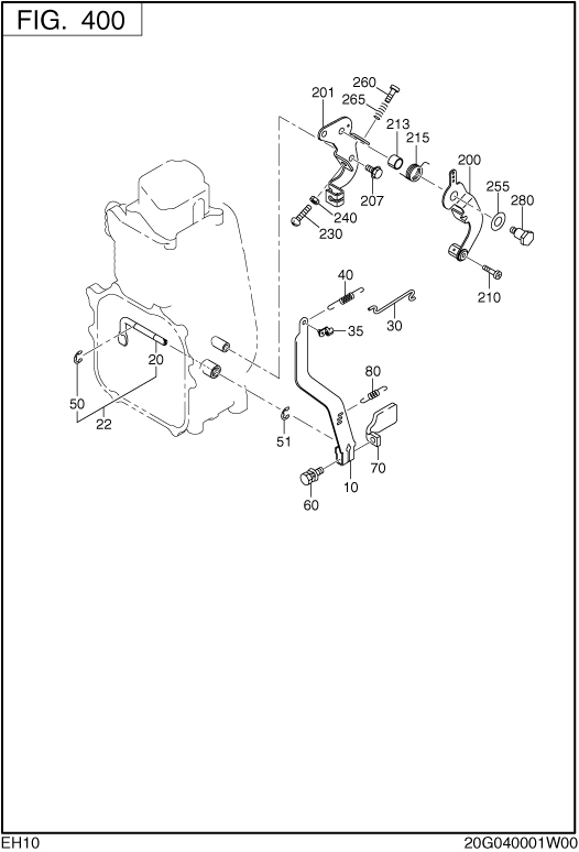 Governor Operation Diagram and Parts List for EH100F47013 EH100 Subaru Engine