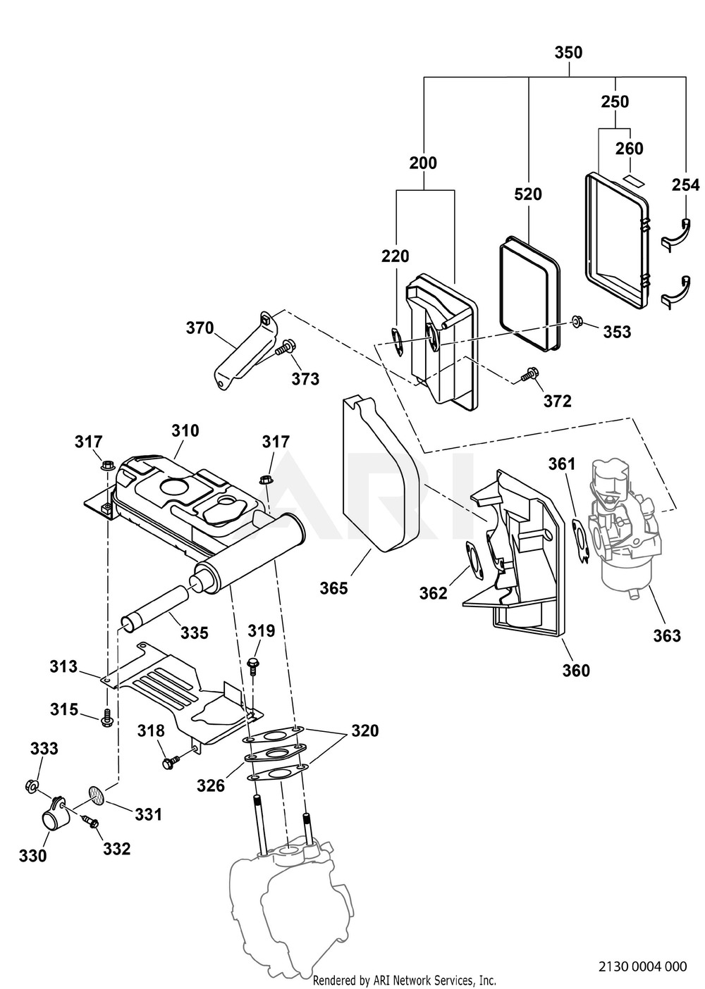 2130 Intake And Exhaust Diagram and Parts List for RAS43023600  Subaru Generator