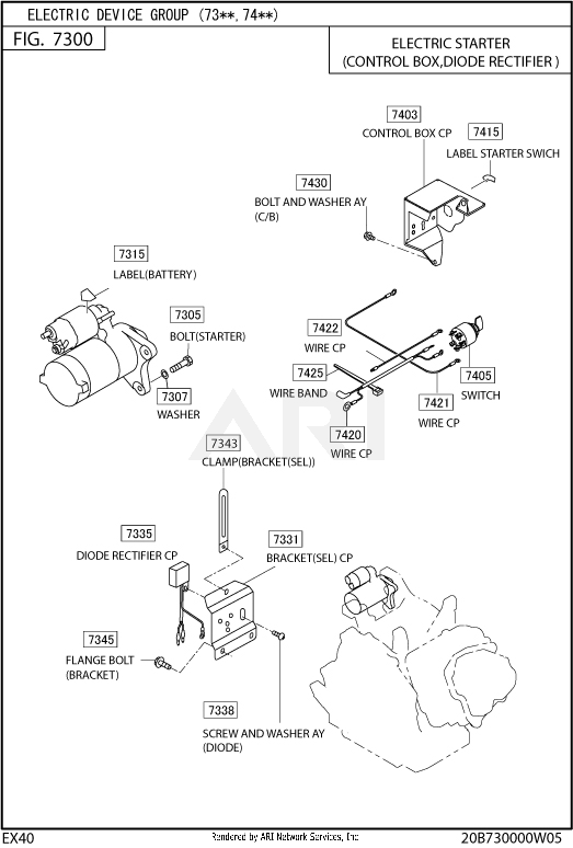 7300 Electric Device Diagram and Parts List for EX400DS5231  Subaru Engine
