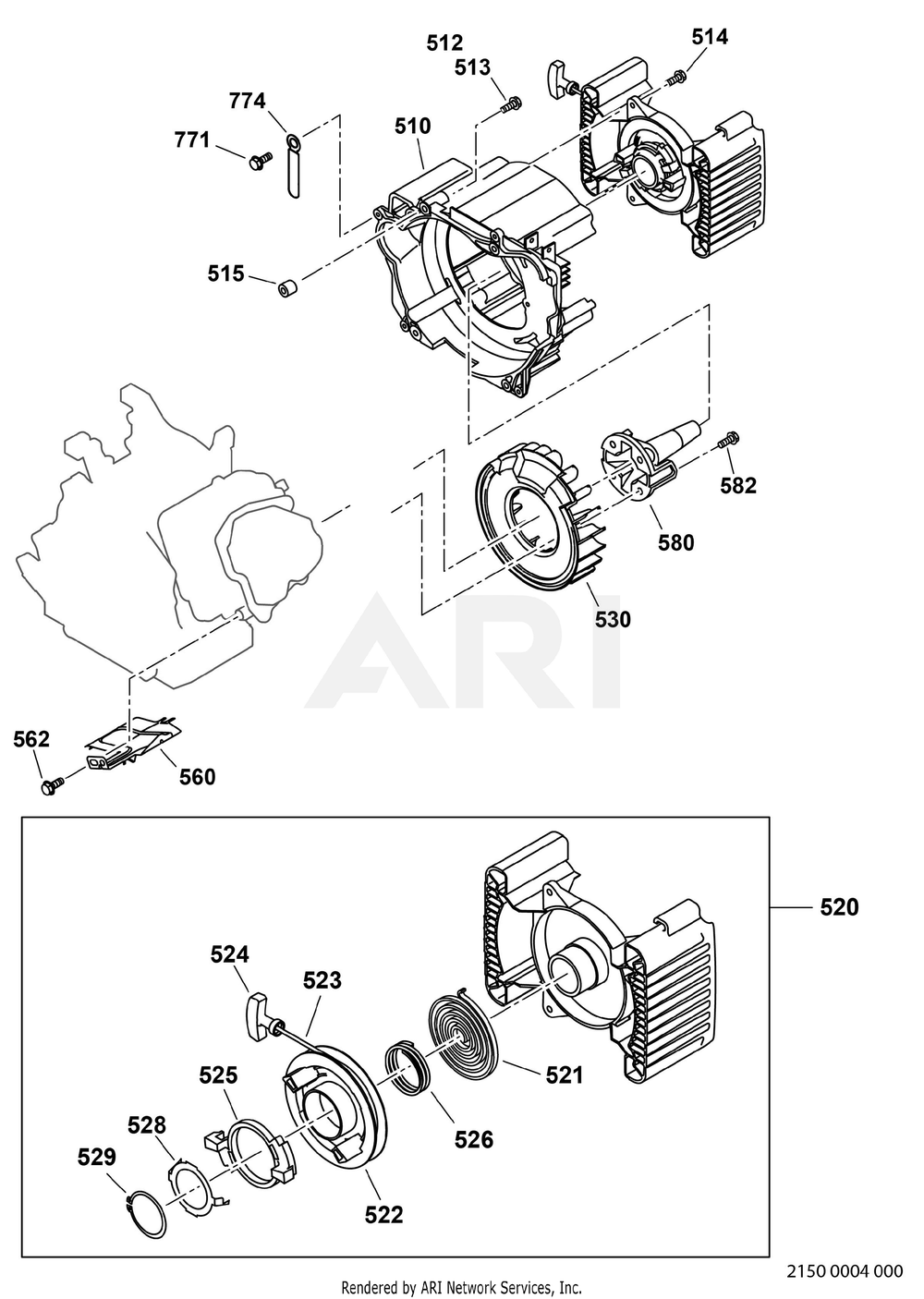 2150 Cooling And Starting Diagram and Parts List for RAS32023600  Subaru Generator