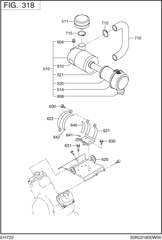 Intake,exhaust Group Diagram and Parts List for EH722DS7060 EH722 Subaru Engine