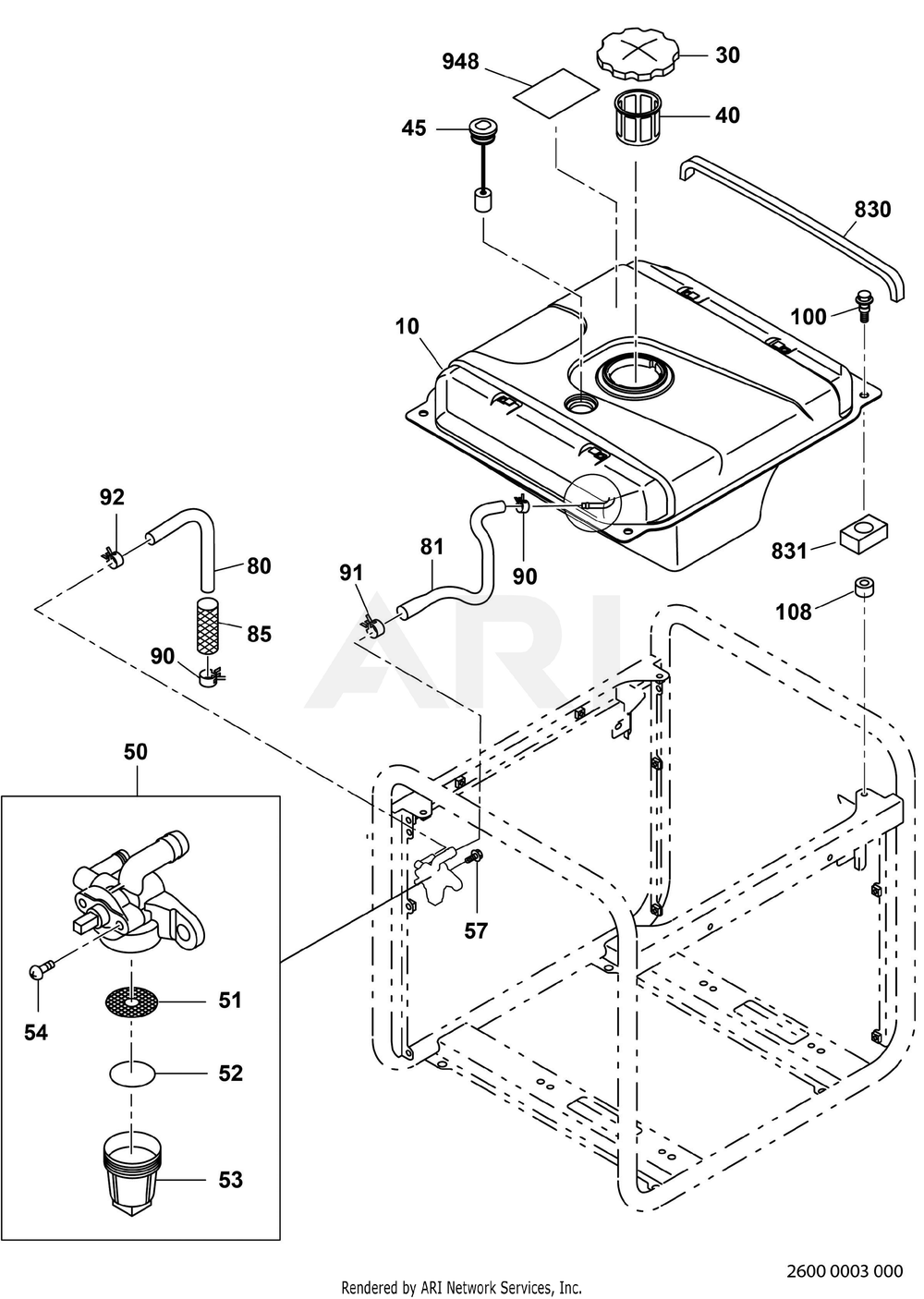2600 Fuel And Lubricant Diagram and Parts List for RAS32023545  Subaru Generator