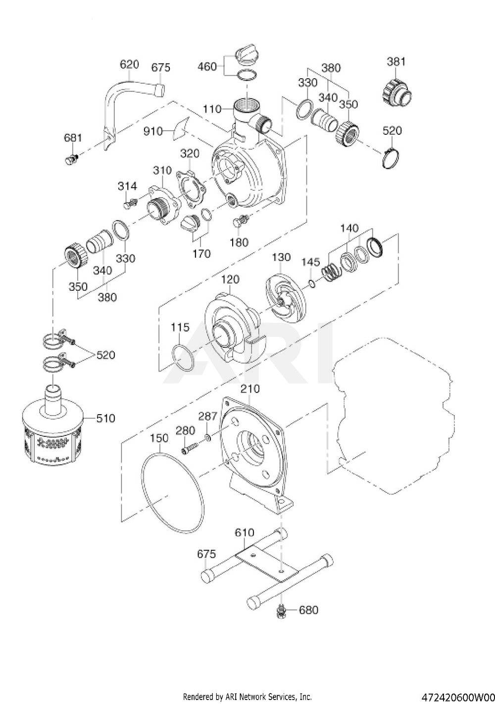 4200 Diagram and Parts List for PKV10100410  Subaru Water Pump