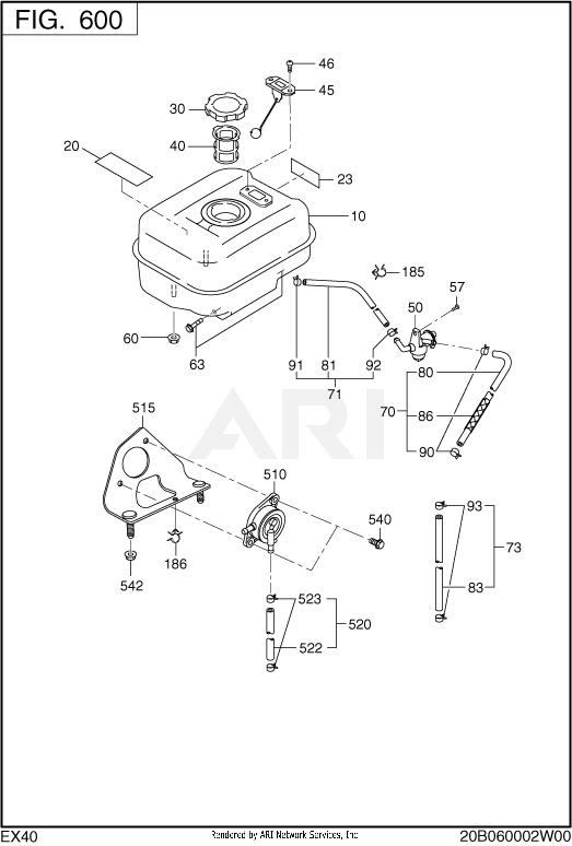 600 Fuel And Lubricant Diagram and Parts List for EX400D51011  Subaru Engine
