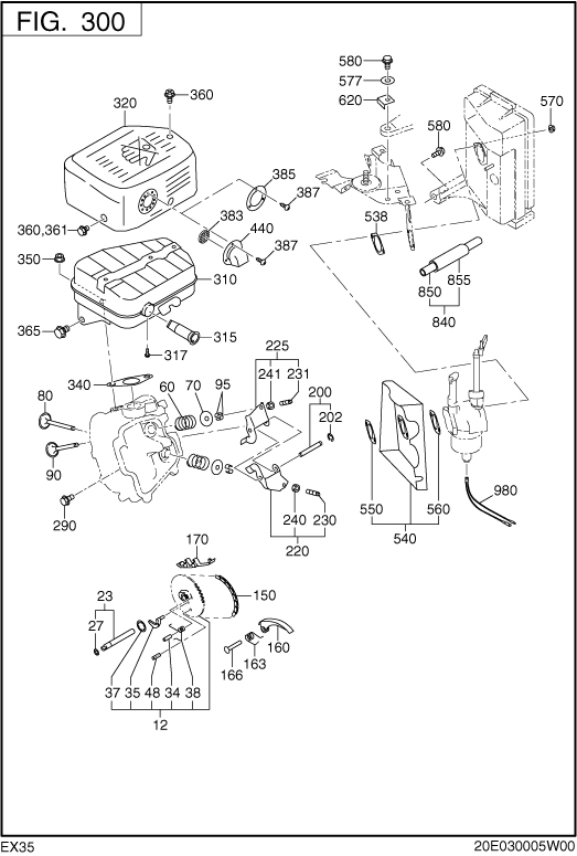 Intake,exhaust Diagram and Parts List for EX350D00031 EX350 Subaru Engine
