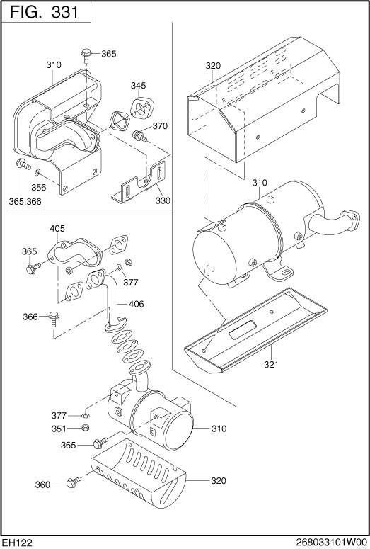 Intake Exhaust Diagram and Parts List for EH122D46781 EH122 Subaru Engine
