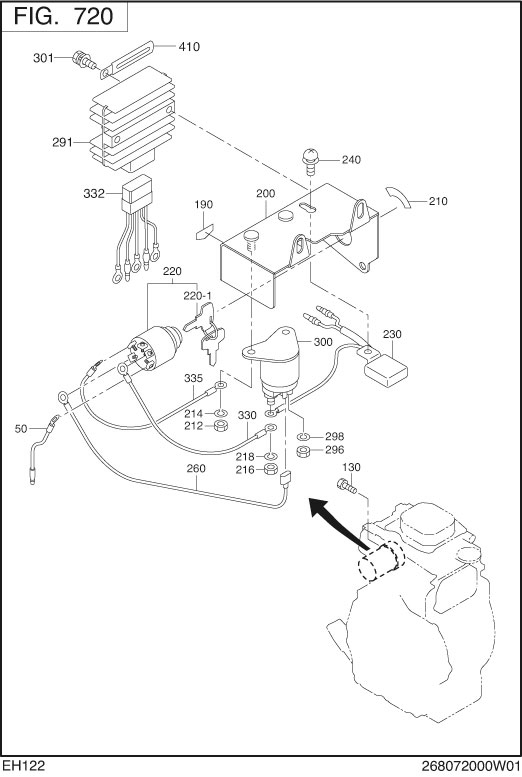 Electric Device Diagram and Parts List for EH122DS0241 EH122 Subaru Engine