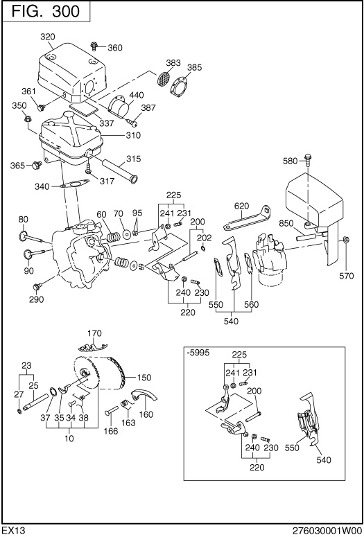 Intake Exhaust Diagram and Parts List for EX130D40036 EX130 Subaru Engine