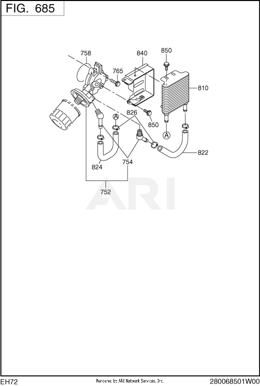 Oil Cooler Diagram and Parts List for EH722DS0441  Subaru Engine