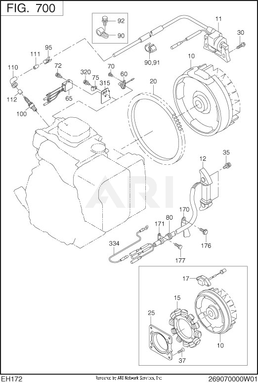 700 Electric Device Diagram and Parts List for EH172YR0003  Subaru Engine