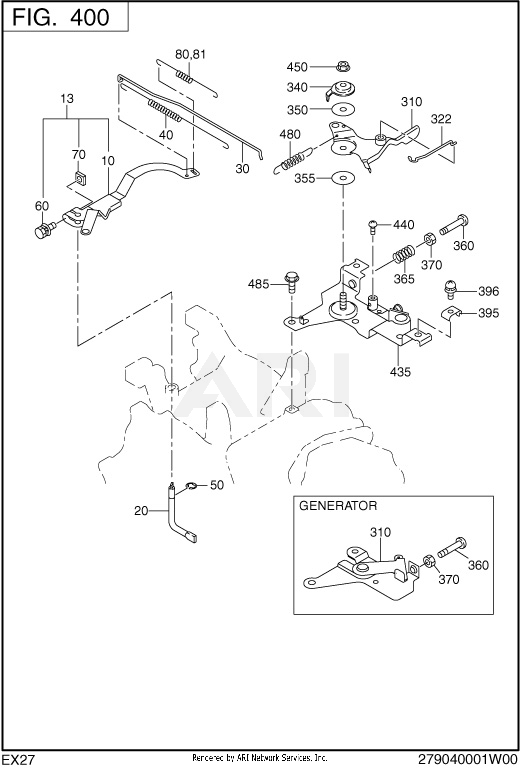 400 Governor Diagram and Parts List for EX270D50164  Subaru Engine