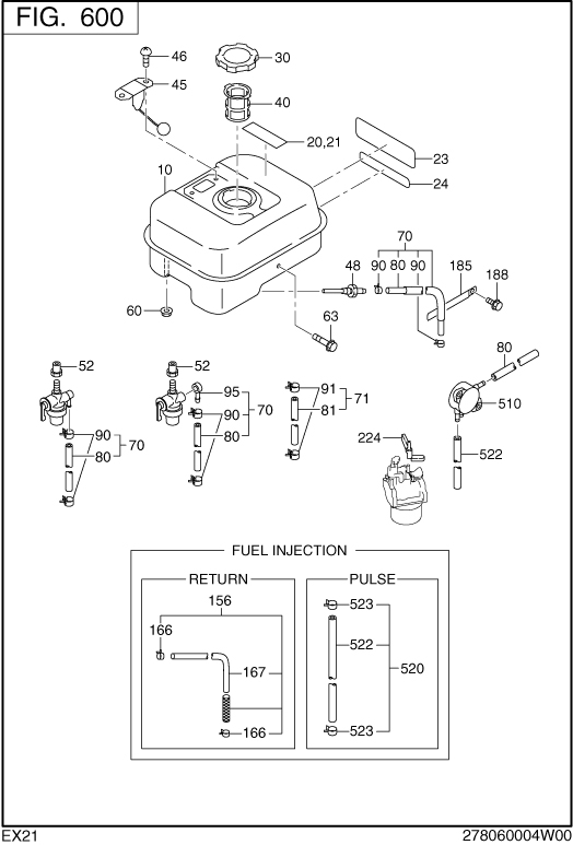 Fuel Lubricant Diagram and Parts List for EX210D41010 EX210 Subaru Engine