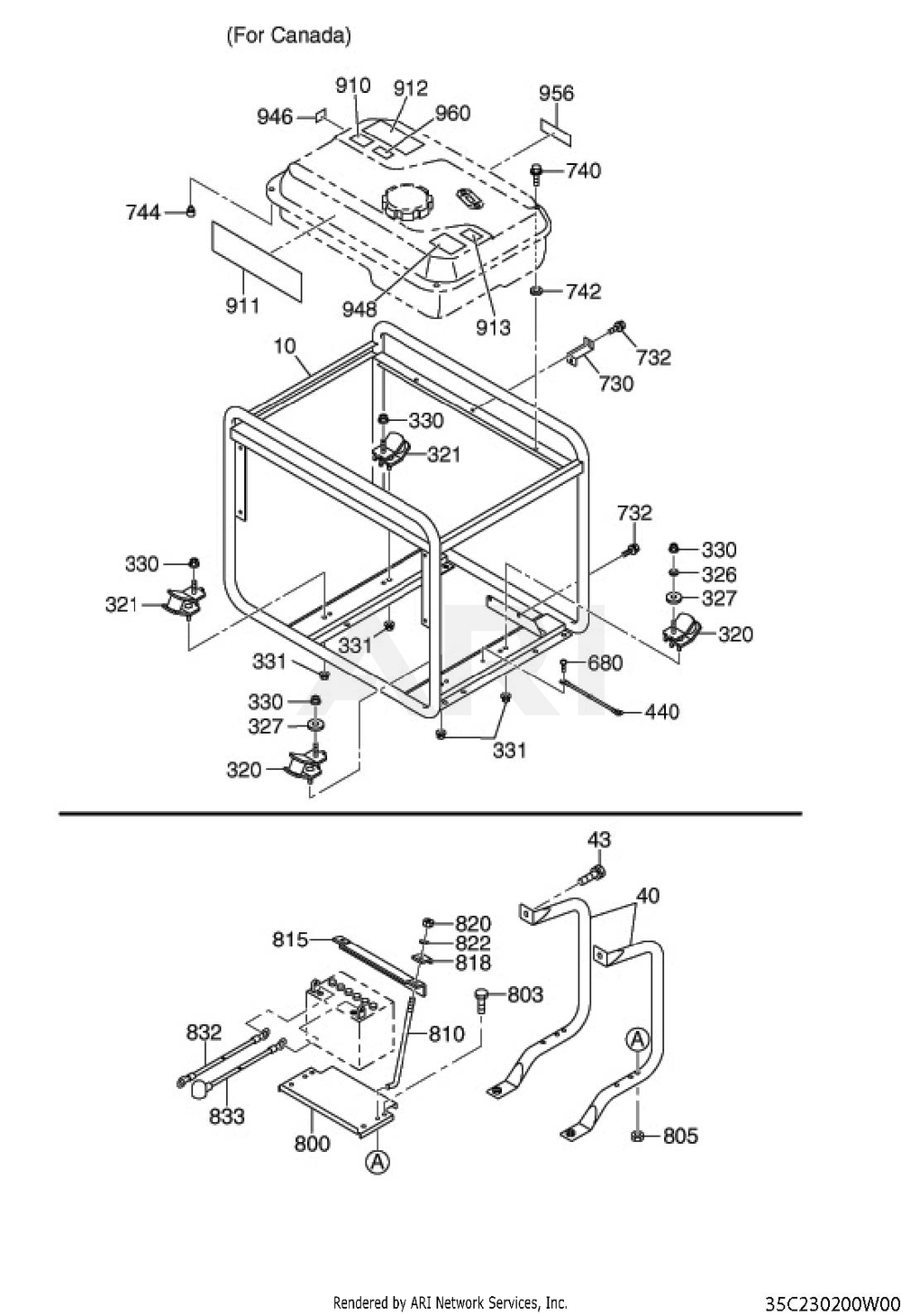 2302 Pipe Frame Diagram and Parts List for RLE48044082  Subaru Generator