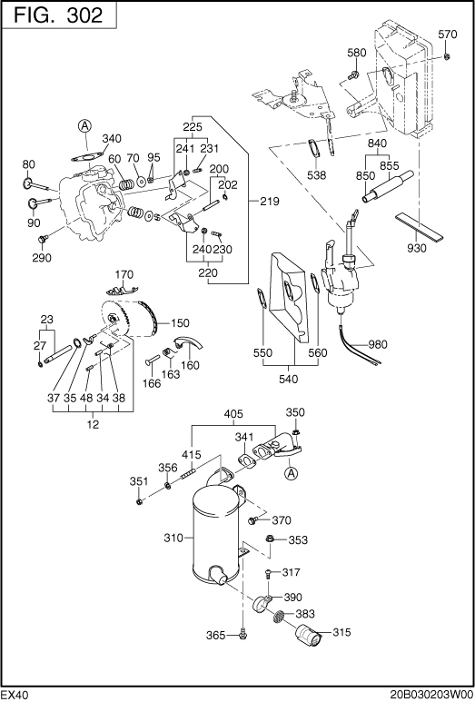 Intake,exhaust Diagram and Parts List for EX400DS5331 EX400 Subaru Engine