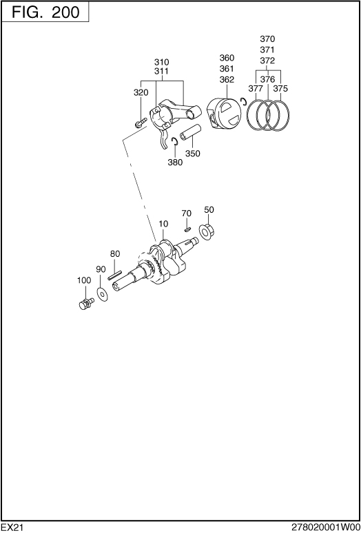 Crankshaft,piston Diagram and Parts List for EX210D41010 EX210 Subaru Engine