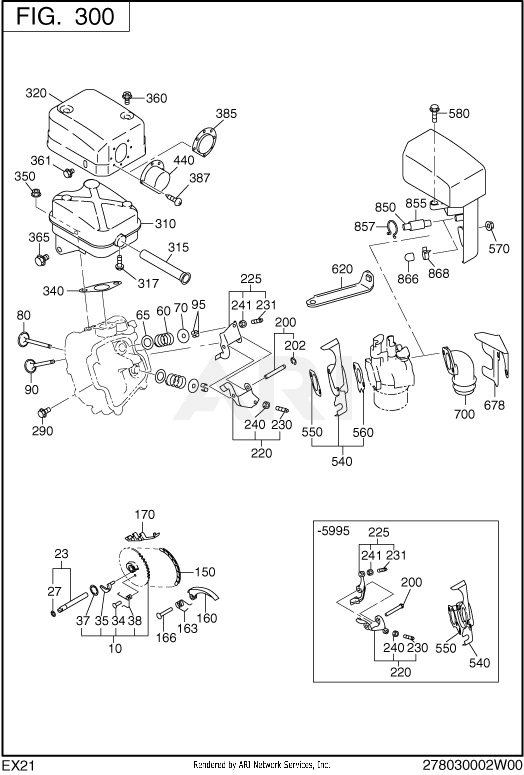 300 Intake And Exhaust Diagram and Parts List for EX210DT1050  Subaru Engine