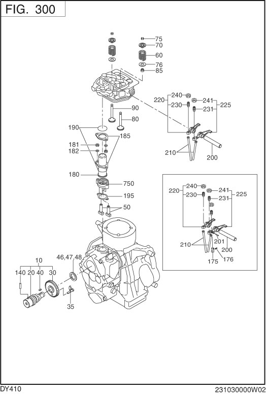 Intake,exhaust Diagram and Parts List for DY410YD2600 DY410 Subaru Engine