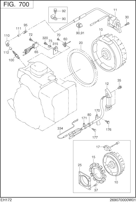 Electric Device Diagram and Parts List for EH172BS0241 EH172 Subaru Engine