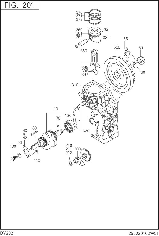 Crankshaft,piston Diagram and Parts List for DY232DD0201 DY232 Subaru Engine