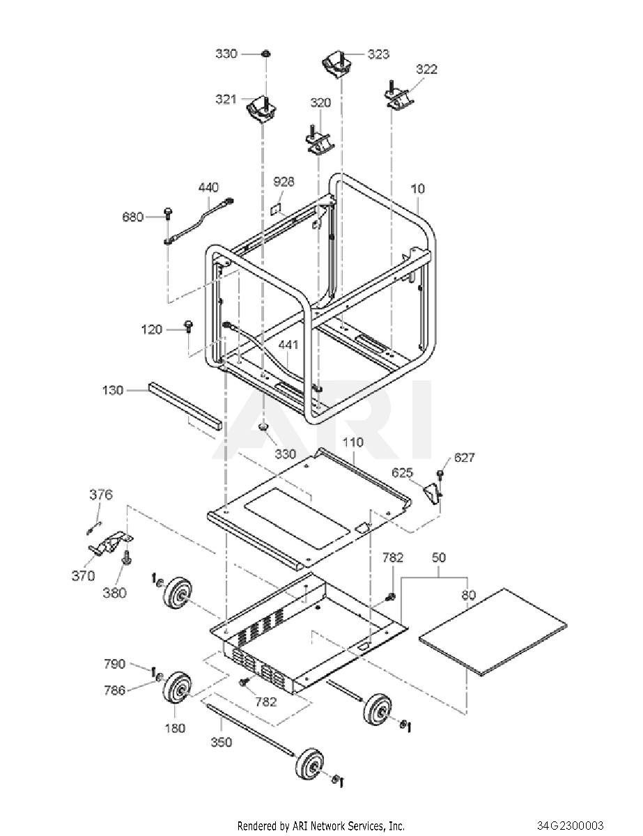 2300 Base Frame Diagram and Parts List for RAS28017010  Subaru Generator