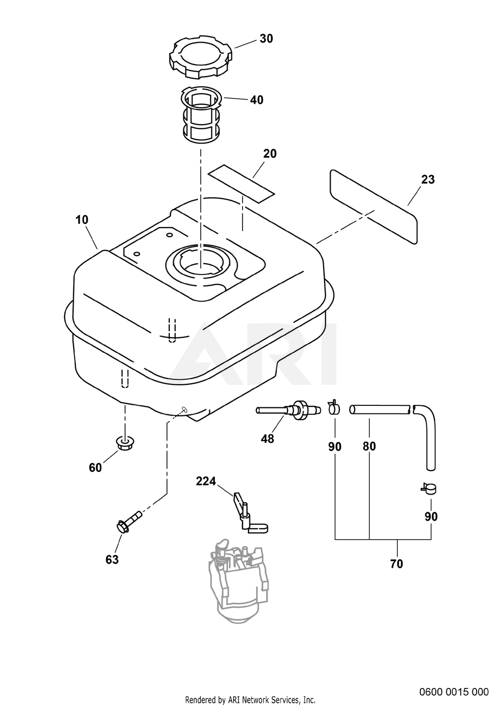 600 Fuel Tank Diagram and Parts List for EX270D10230  Subaru Engine