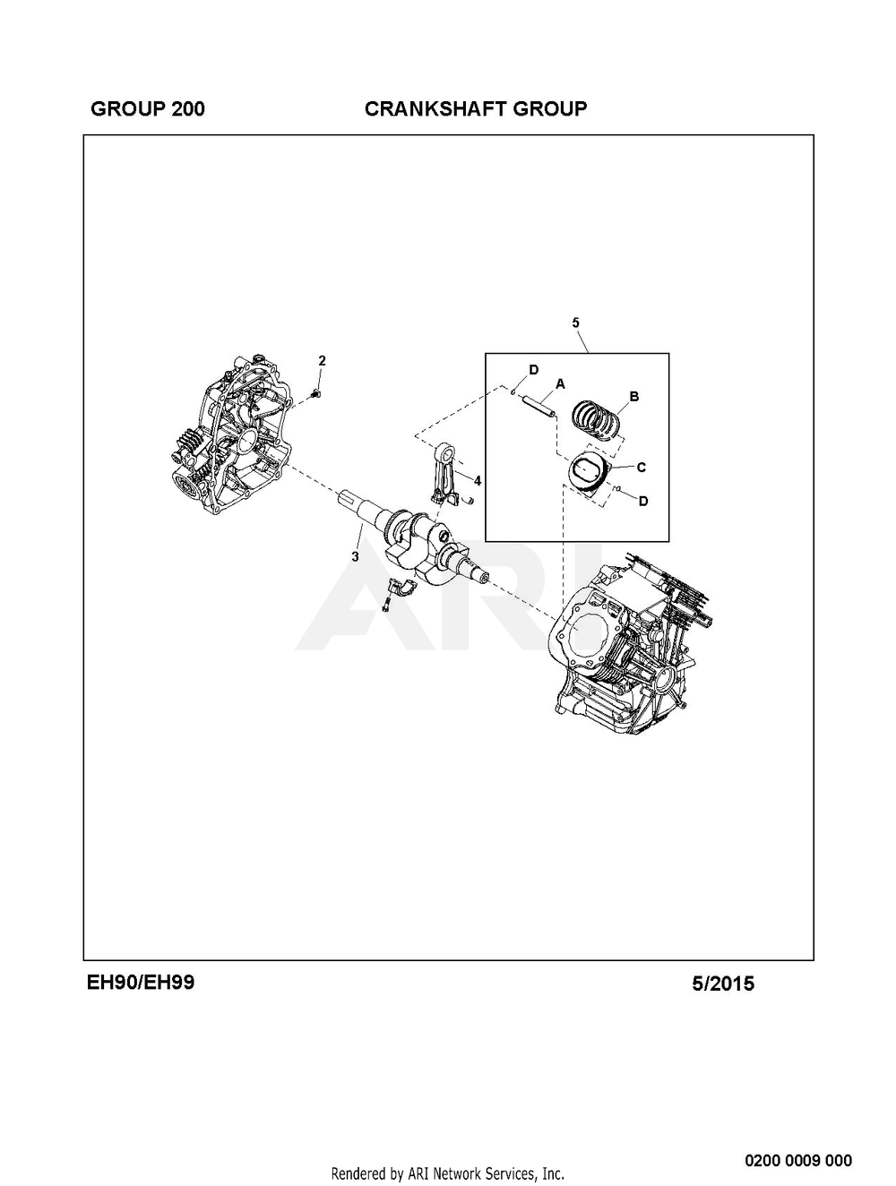 200 Crankshaft Diagram and Parts List for EH990VS0010  Subaru Engine