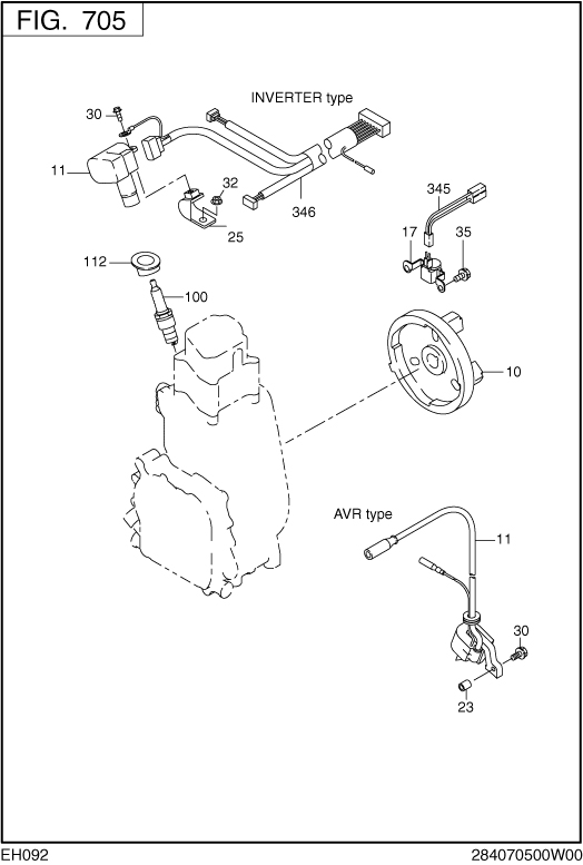 Electric Device Diagram and Parts List for EH092FN8510 EH092 Subaru Engine