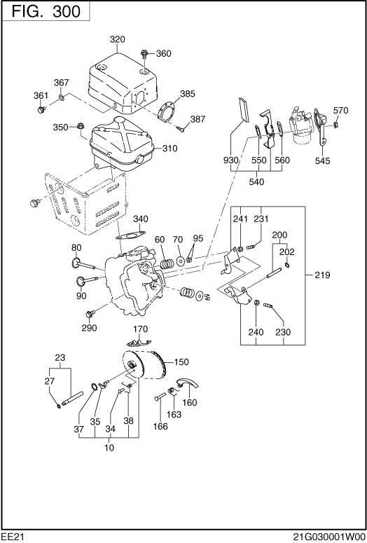 Intake Exhaust Diagram and Parts List for EE210DSM910 EE210 Subaru Engine