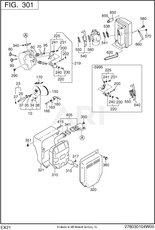 300 Intake And Exhaust Diagram and Parts List for EX210DM2410  Subaru Engine