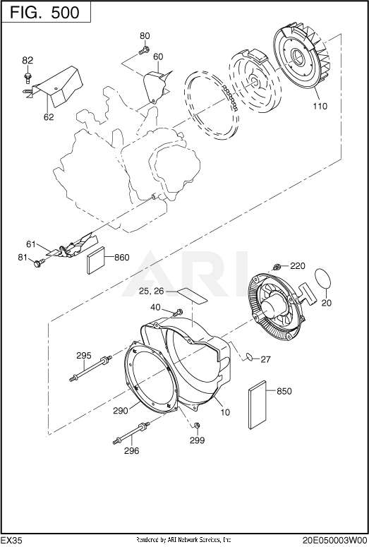 500 Cooling And Starting Diagram and Parts List for EX350DE5011  Subaru Engine
