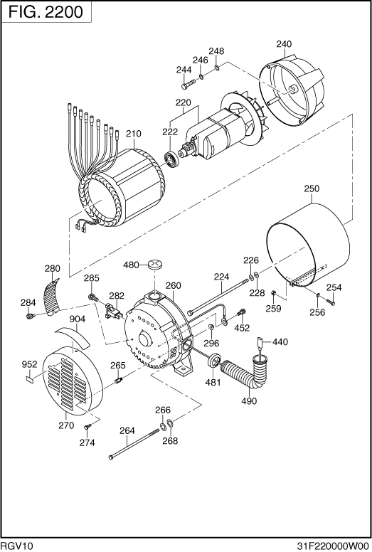 Generator Diagram and Parts List for RGV10K36042 RGV10100 Subaru Generator
