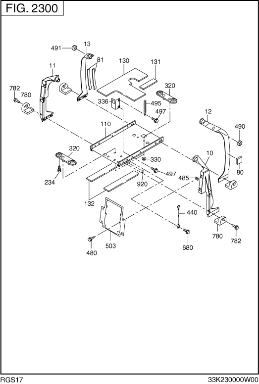 Base Frame Group Diagram and Parts List for RGS17009020 R1100 Subaru Generator