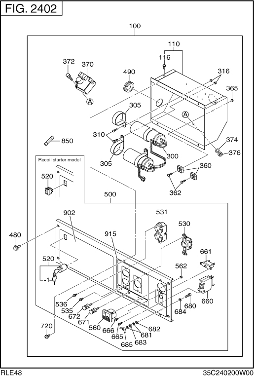 Control Box Diagram and Parts List for RLE48036011 RGX4800 Subaru Generator