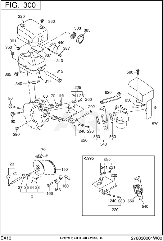 300 Intake And Exhaust Diagram and Parts List for EX130D00026  Subaru Engine