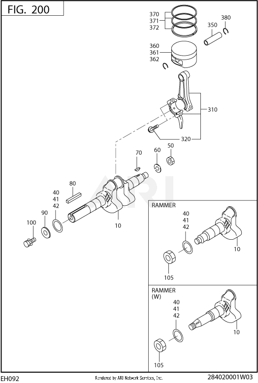 200 Crankshaft Diagram and Parts List for EH092F47210  Subaru Engine