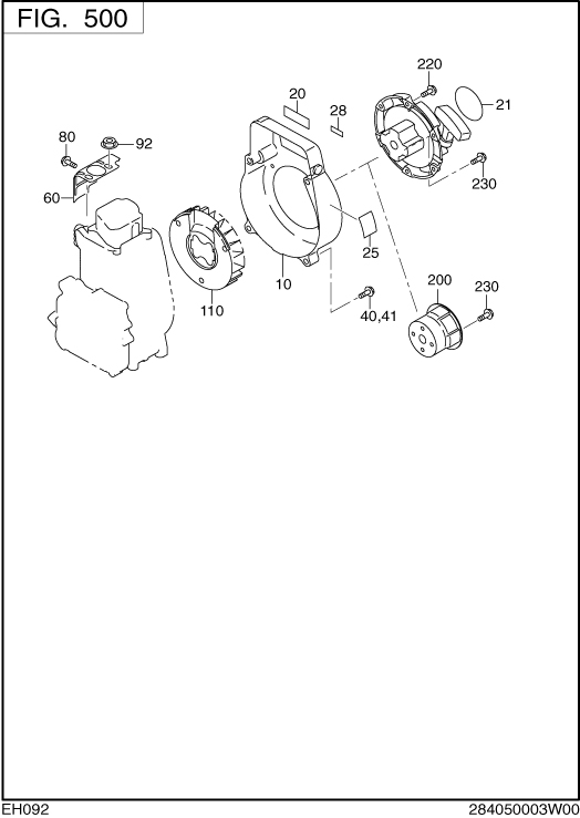 Cooling Starting Diagram and Parts List for EH092D40040 EH092 Subaru Engine