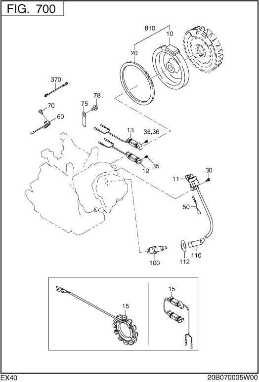 Electric Device Diagram and Parts List for EX400DM5030 EX400 Subaru Engine
