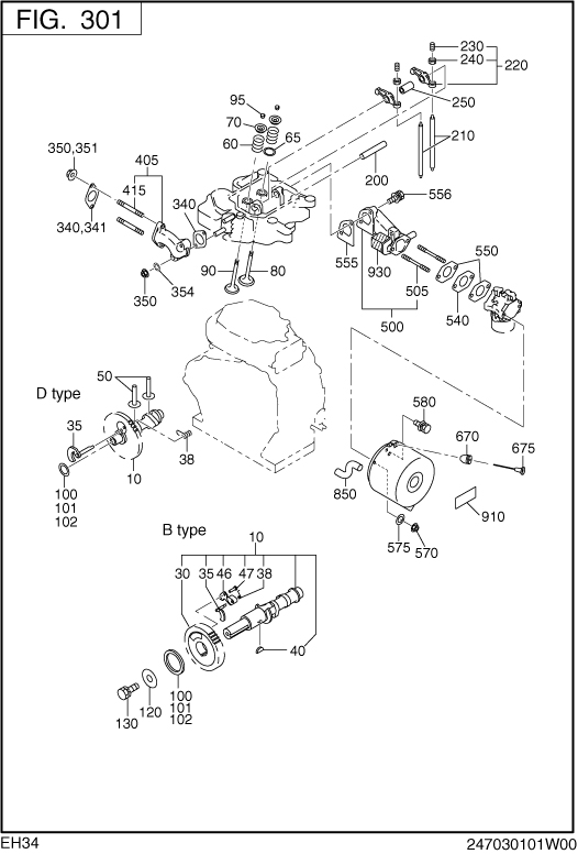 Intake Exhaust Diagram and Parts List for EH340B70310 EH340 Subaru Engine
