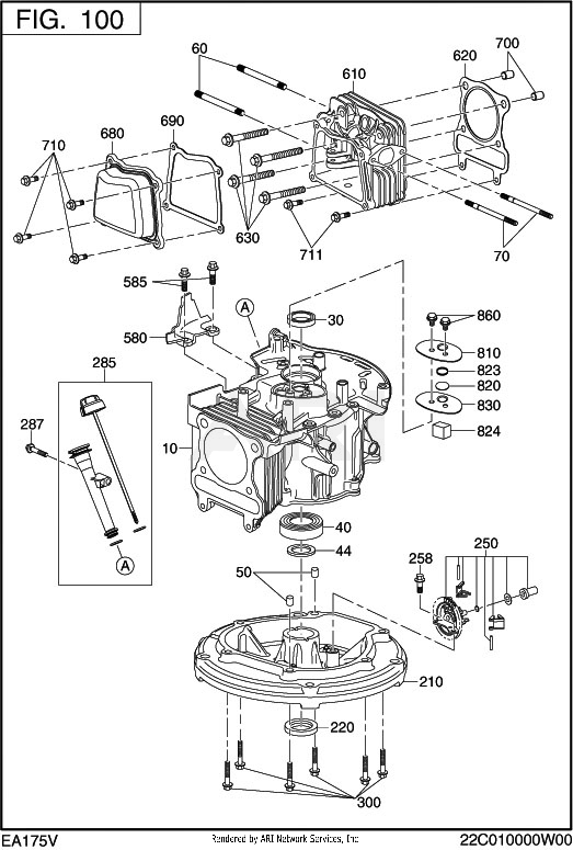 100 Crankcase Diagram and Parts List for EA175V75071  Subaru Engine